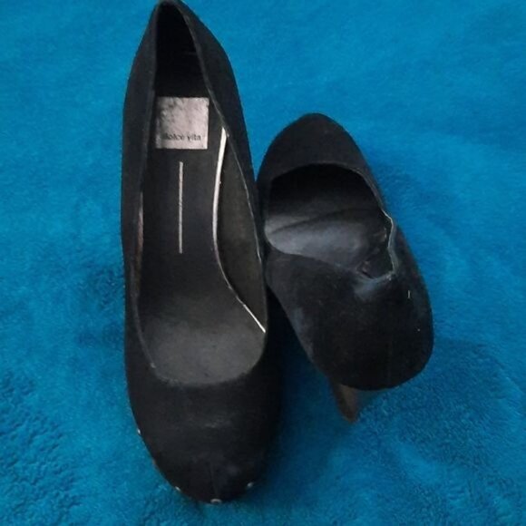 Dolce Vita Black Suede Leather Chunky Platform High Heel Pump Size 10 - Picture 16 of 16